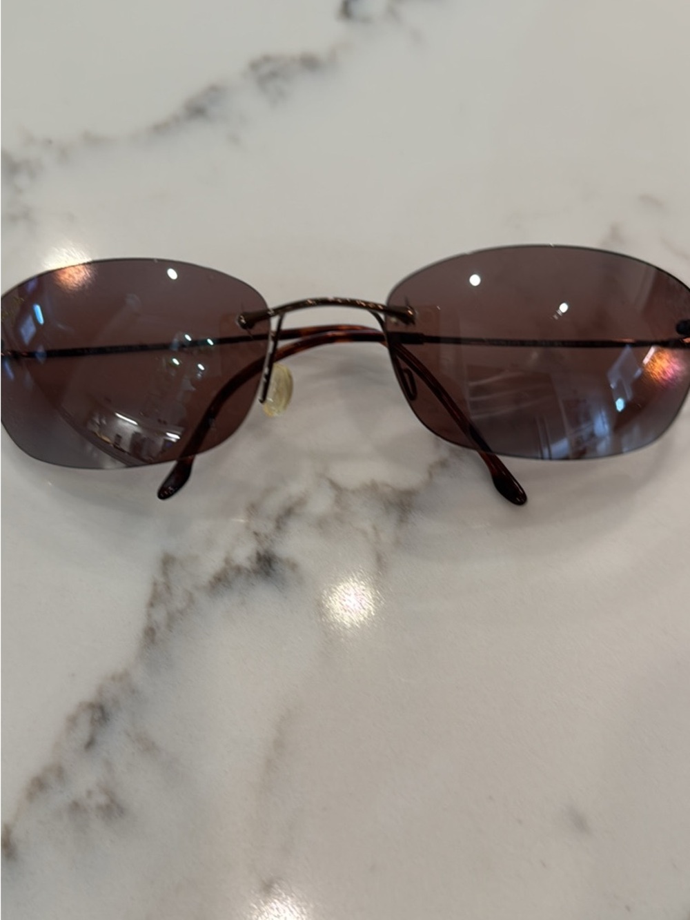 Maui Jim Brown Rimless Oval Sunglasses with Gold Bridge